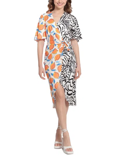 Donna Morgan Womens Mixed-print Polyester Wrap Dress In Multi