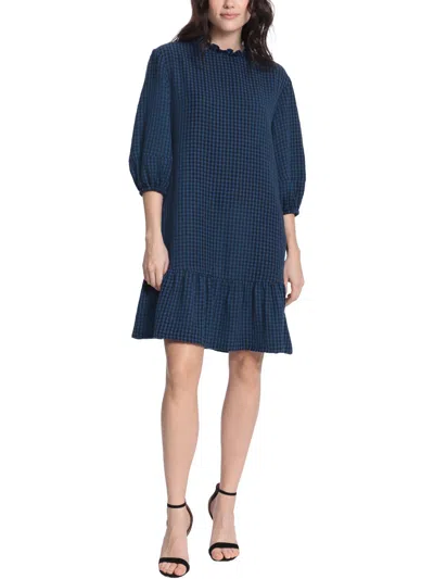 Donna Morgan Womens Plaid Short Mini Dress In Blue