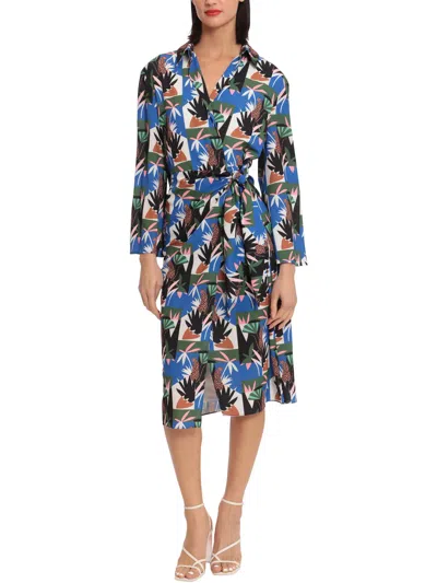Donna Morgan Womens Printed Collared Wrap Dress In Multi