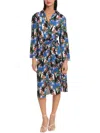 Donna Morgan Womens Printed Collared Wrap Dress In Blue