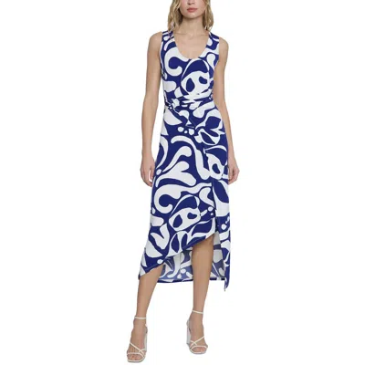 Donna Morgan Womens Printed Polyester Wrap Dress In Blue