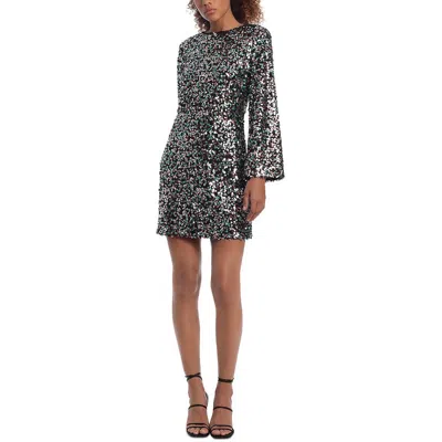 Donna Morgan Womens Sequined Mini Sheath Dress In Silver