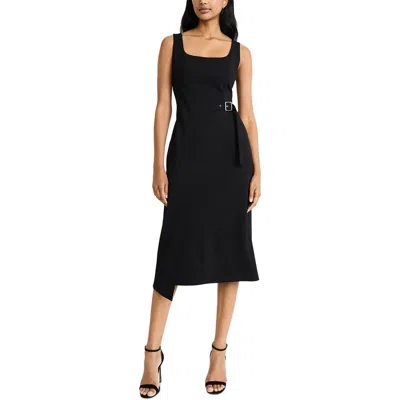 Donna Morgan Womens Solid Polyester Midi Dress In Black