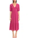 Donna Morgan Womens V-neck Short Sleeve Midi Dress In Multi