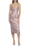 Donna Morgan Zebra Stripe Strapless Jacquard Midi Dress In Pink
