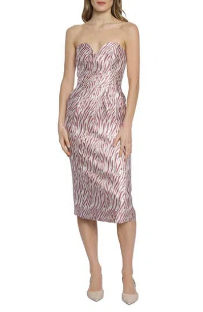 Donna Morgan Zebra Stripe Strapless Jacquard Midi Dress In Pink