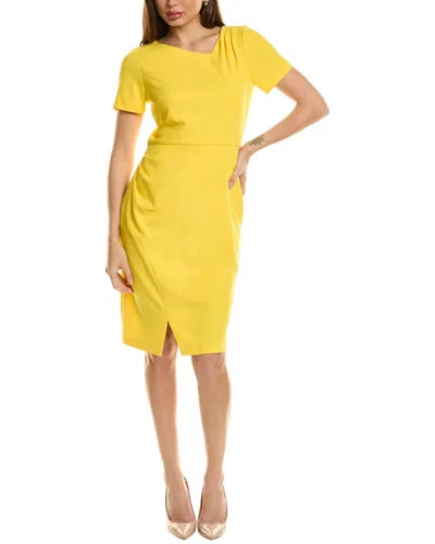 Donna Ricco Asymmetrical Neckline Pleated Split Hem Midi Dress In Dandelion In Yellow