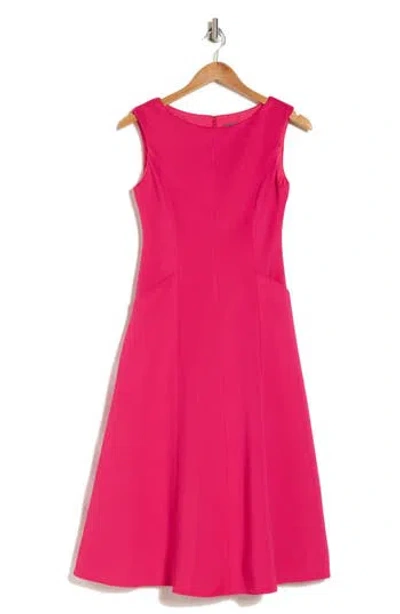 Donna Ricco Boat Neck Flare Dress In Deep Pink