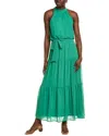 Donna Ricco Clip Dot Chiffon Maxi Dress In Green