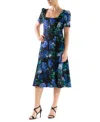Donna Ricco Printed Techno Scuba Midi Dress In Blue,green