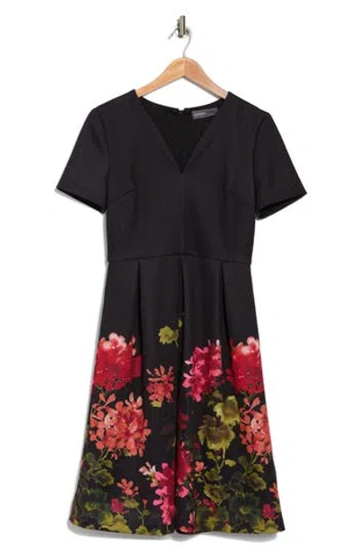 Donna Ricco Floral A-line Dress In Black