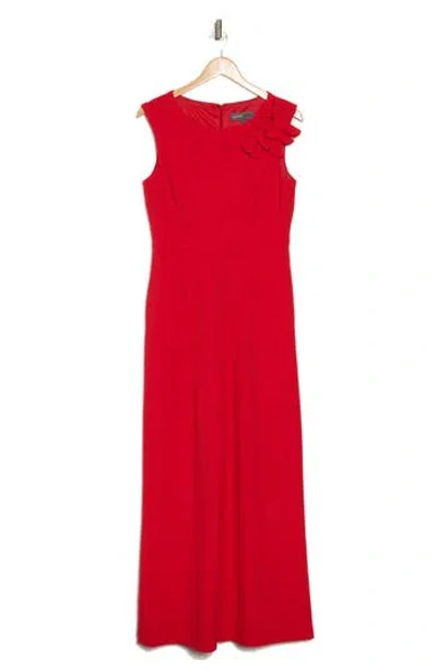 Donna Ricco Floral Appliqué Wide Leg Jumpsuit In Red