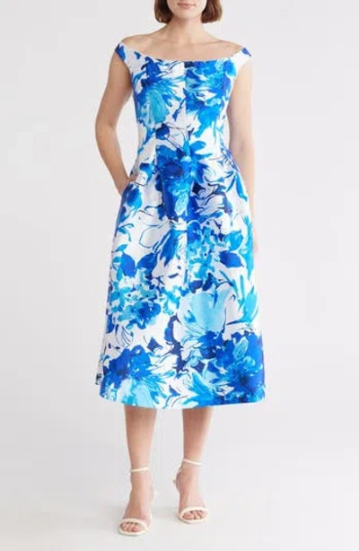 DONNA RICCO DONNA RICCO FLORAL OFF-THE-SHOULDER MIDI DRESS