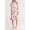 Donna Ricco Floral Sleeveless Flounce Hem Sheath Dress