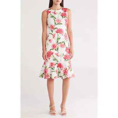 Donna Ricco Floral Sleeveless Flounce Hem Sheath Dress