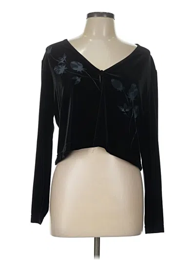 Pre-owned Donna Ricco Long Sleeve Top Black Plunge Neckline Tops