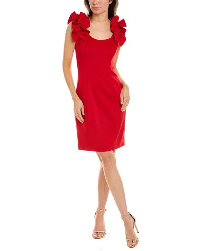 Donna Ricco Ruffle Shoulder Sheath Dress In Red