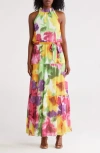 Donna Ricco Mock Neck Sleeveless Maxi Dress In Multi