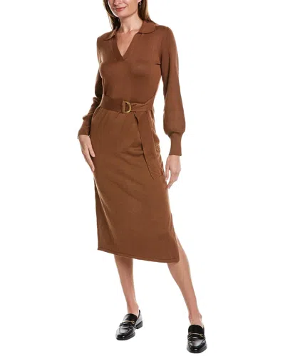 Donna Ricco Polo Collar Midi Dress In Brown