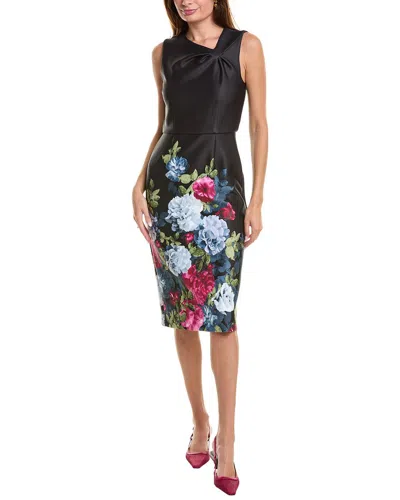 Donna Ricco Printed Scuba Crepe Sheath Dress In Black