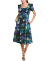Donna Ricco Printed Techno Scuba Midi Dress In Blue