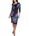 Donna Ricco Printed Techno Scuba Sheath Dress In Black