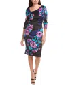 Donna Ricco Printed Techno Scuba Sheath Dress In Black