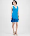 Donna Ricco Ruffle-hem Sheath Dress In Cerulean