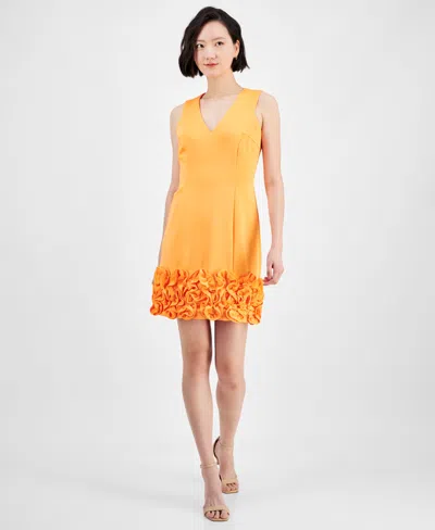 Donna Ricco Ruffle-hem Sheath Dress In Tangerine