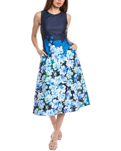 Donna Ricco Scuba Midi Dress In Blue