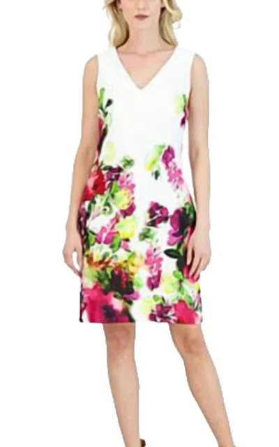 Donna Ricco Scuba Midi Dress In Ivory/floral In Multi
