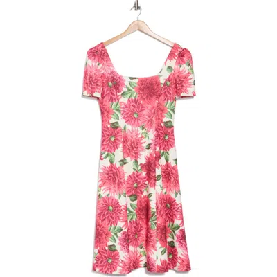 Donna Ricco Square Neck Short Sleeve Fit & Flare Dress In Multi