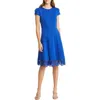 Donna Ricco Tulip Sleeve Lace Hem Fit & Flare Dress In Cobalt