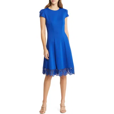 Donna Ricco Tulip Sleeve Lace Hem Fit & Flare Dress In Cobalt