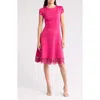 Donna Ricco Tulip Sleeve Lace Hem Fit & Flare Dress In Dark Pink