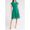 Donna Ricco Tulip Sleeve Lace Hem Fit & Flare Dress In Lucky Green