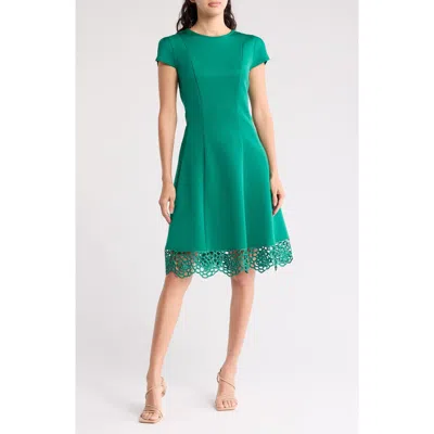 Donna Ricco Tulip Sleeve Lace Hem Fit & Flare Dress In Lucky Green