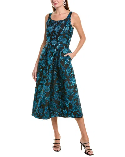 Donna Ricco Wild Rose Lurex Jacquard Midi Dress In Green