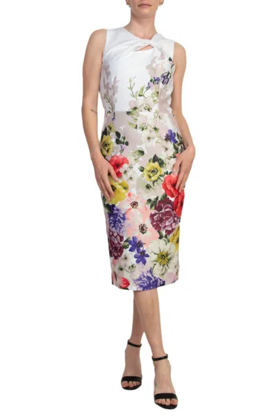 Donna Ricco Women's Asymmetric Scuba Sheath Dress In White Multi