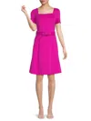 Donna Ricco Donna Rico Women's Belted Fit & Flare Dress In Fuchsia