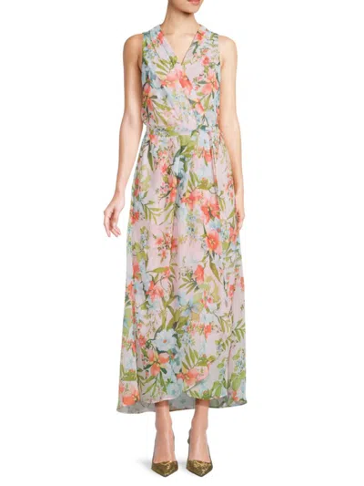 Donna Ricco Women's Belted Floral Maxi Dress In Pink Multicolor