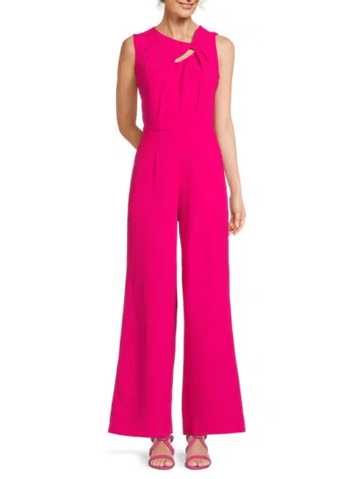 Donna Ricco Women's Crepe Wide Leg Jumpsuit In Deep Pink
