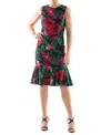Donna Ricco Women's Floral-print Flounce-hem Sheath Dress In Red,green