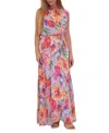 Donna Ricco Women's Floral-print Pleated Maxi Dress In Lilac,mult
