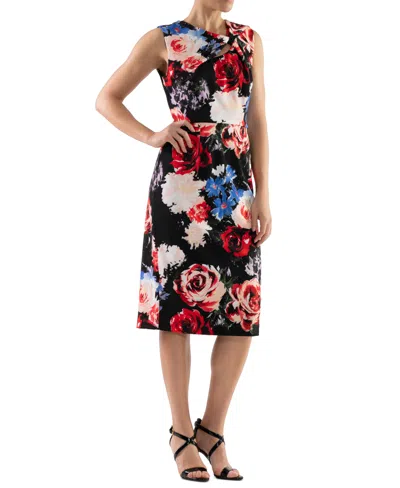 Donna Ricco Women's Floral-print Twist-front Sheath Dress In Blk Multi