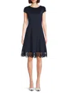 Donna Ricco Women's Lace-trim A-line Dress In Navy