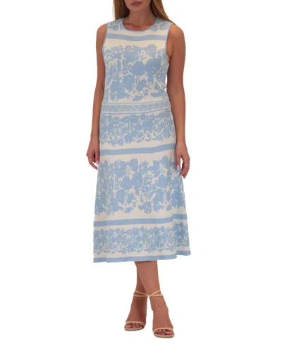 Donna Ricco Women's Printed Jacquard Knit Shift Dress In Ivory,blue