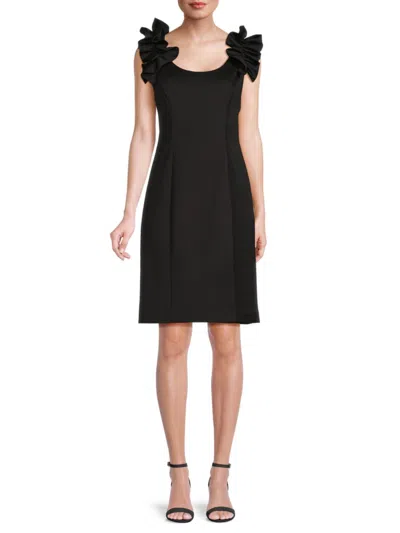Donna Ricco Women's Ruffle Shoulder Mini Sheath Dress In Black