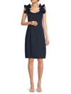 Donna Ricco Women's Ruffle Shoulder Mini Sheath Dress In Navy