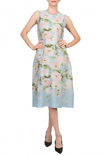 Donna Ricco Women's Scoop Neckline Sleeveless Pullover Knit Floral Midi Dress In Blue Multi